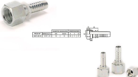 Imagen de HEMBRA RECTO 13/16" ORFS X 16F 10 MANG.5/8" PLANO C/ORRING